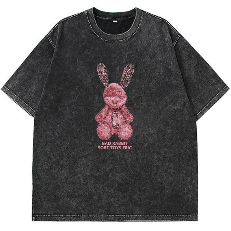 Pydshop Acid Washed Vintage T Shirt Streetwear Hip Hop Punk Harajuku Print T Shirt Women Casual Cotton Short Sleeve Tops Y2k