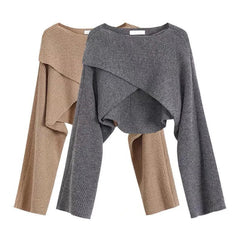 Pydshop 2024 Short Women's Pullovers Sweaters Autumn Winter Streetwear Knitted Sweater Long Sleeve Cross Irregular Solid Y2K Tops Sexy