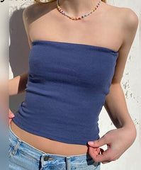 Pydshop Back to college Y2k Strapless Summer Casual Crop Top Women Streetwear 2024 Blue Skinny Off Shoulder Tube Tank Tops Sexy Camis Vintage