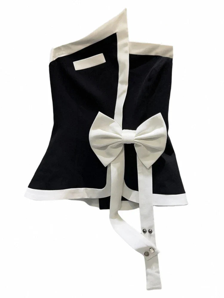 Pydshop Black Tube Top with Contrast Bow