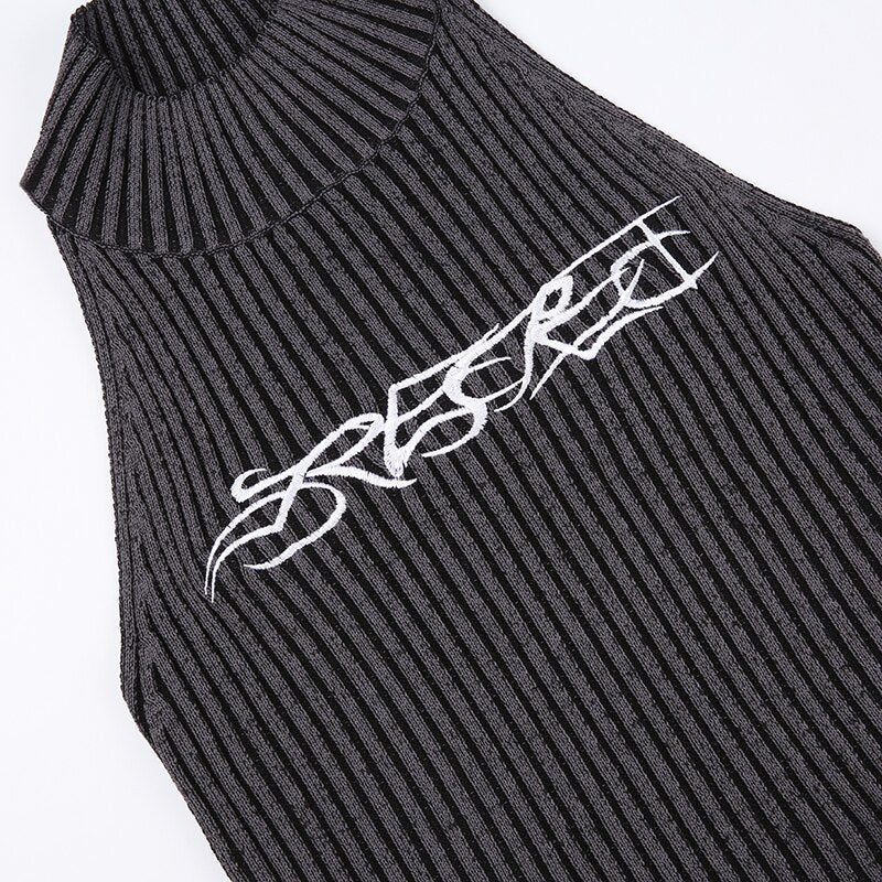 Pydshop Gothic Stripe Knitted Embroidery Top