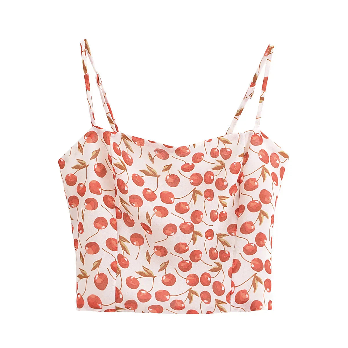 Pydshop Cherry Print Slash Collar Elastic Back Tank Top
