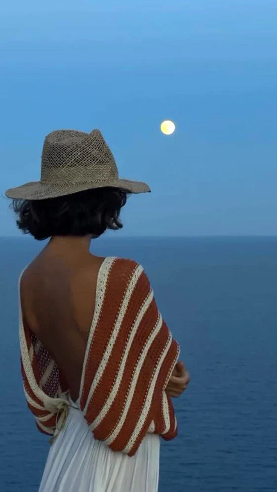 Pydshop Backless Bat Sleeve Knitted Beach Cover-Up Top