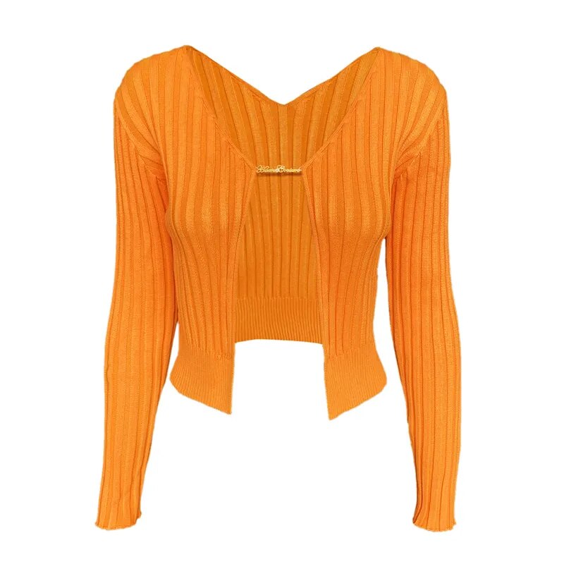 Pydshop Knitted Long Sleeve Ribbed Mini Top and Full Sweater