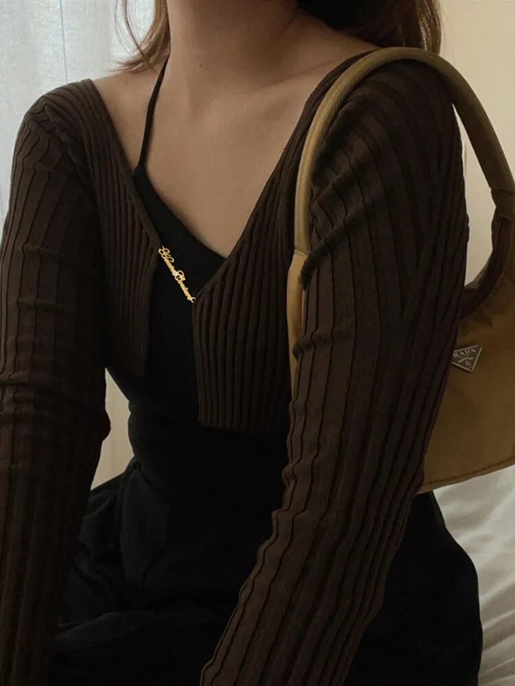 Pydshop Knitted Long Sleeve Ribbed Mini Top and Full Sweater