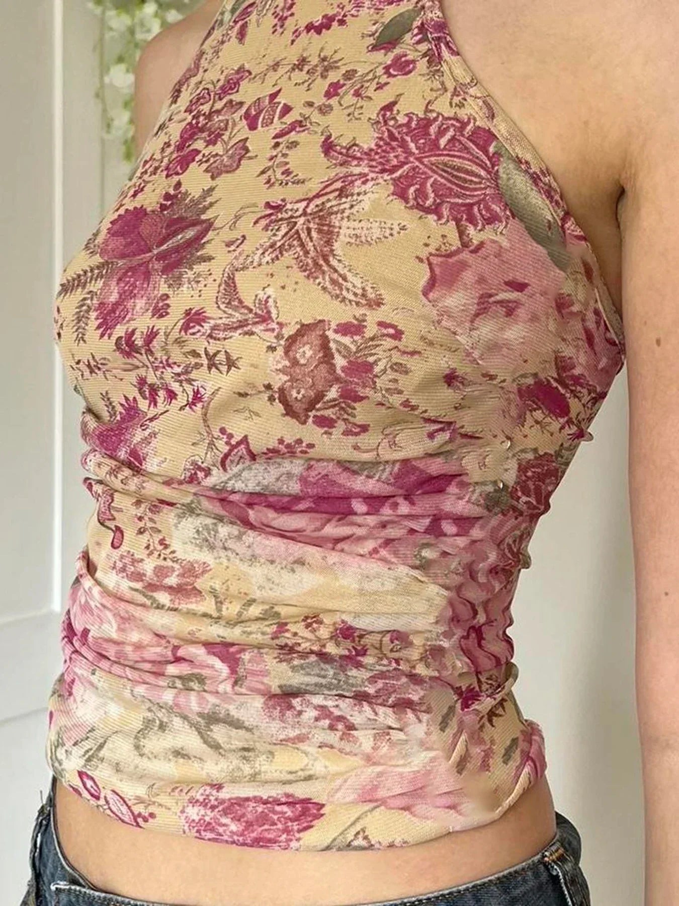 Pydshop Boho Floral Print Turtleneck  Halter Top