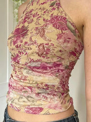Pydshop Boho Floral Print Turtleneck  Halter Top