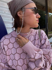 Pydshop Autumn New Pullover Sweater Women's Retro Plaid Print Loose Casual Knitted Top  Long Sleeve Round Neck Female Fashion