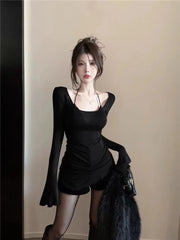 Pydshop Fashion Sexy O-neck Slim Fit Tops Women 2024 Autumn Winter New Bottoming T-shirts Y2k Grunge Long Sleeve Black Tee Shirt