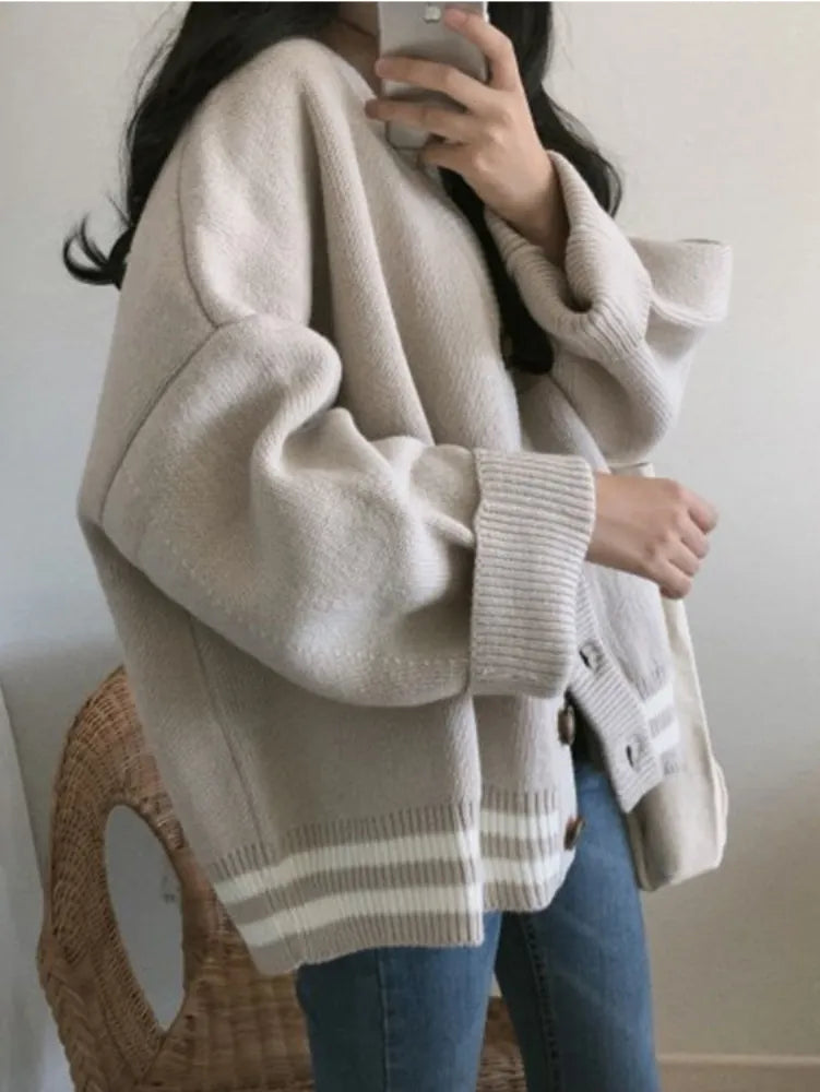 Pydshop Knitted Cardigan Sweaters Women Preppy Style School Warm Tops Knitwear 2024 Autumn Korean Fashion Kpop Patchwork