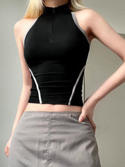 Pydshop Black Stripe Stand Collar Short Top
