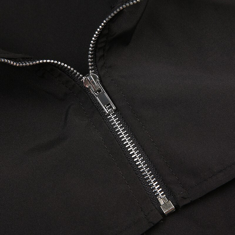 Pydshop Black Buckle Turtleneck Pullover Smock Zipper Top