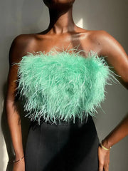 Pydshop Fur Feather Strapless Bustier Fluffy Corset Tube Top