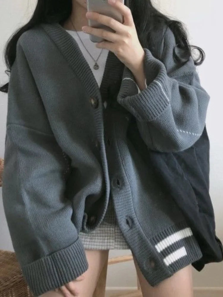 Pydshop Knitted Cardigan Sweaters Women Preppy Style School Warm Tops Knitwear 2024 Autumn Korean Fashion Kpop Patchwork