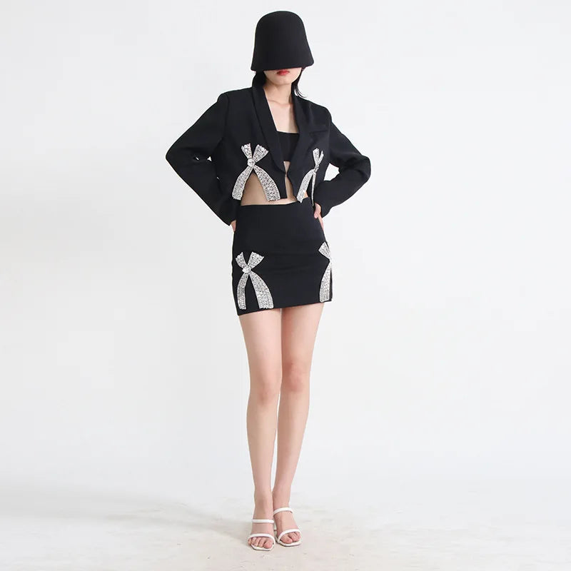 Pydshop Fashion Cross Rhinestone Patchwork Skirt Women's Solid Color High Waist Wrap Hip Skirts Female 2024 Summer New Top Brand