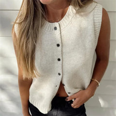 Pydshop Y2k Sweater Vest Womens Button Front Round Neck Sleeveless Knit Vest Summer Ribbed Tank Tops Streetwear