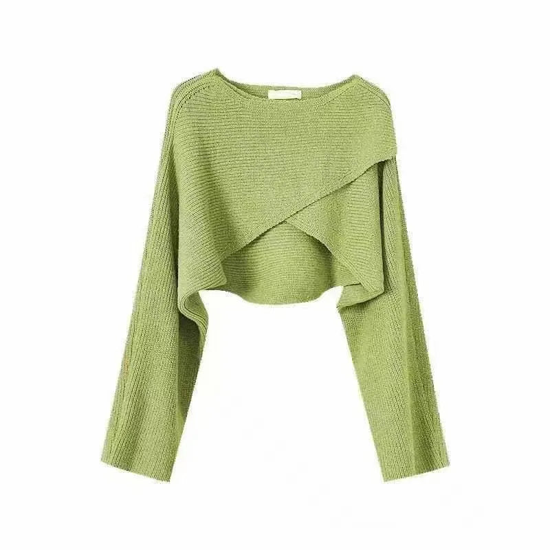 Pydshop 2024 Short Women's Pullovers Sweaters Autumn Winter Streetwear Knitted Sweater Long Sleeve Cross Irregular Solid Y2K Tops Sexy