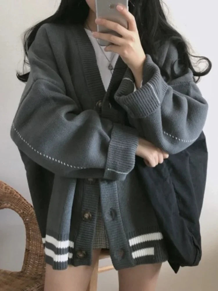 Pydshop Knitted Cardigan Sweaters Women Preppy Style School Warm Tops Knitwear 2024 Autumn Korean Fashion Kpop Patchwork