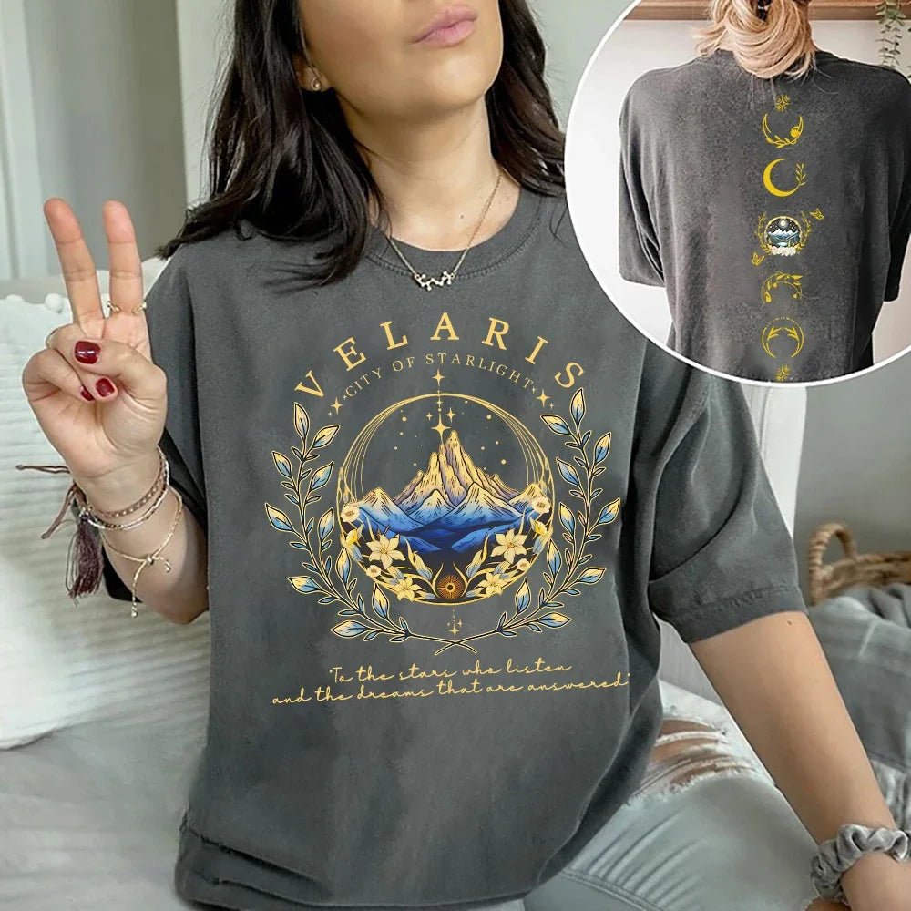 Pydshop 2 Side Patten Cotton Tee Velaris ACOTAR T-Shirt Velaris City Of Starlight Retro Shirt ACOTAR Velaris Fantasy Apparel Y2K Top