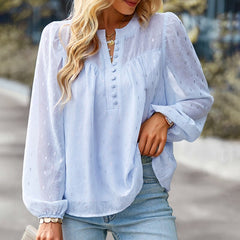 Pydshop 2023 New Spring Autumn Long Sleeve Chiffon Blouse Women Fashion Button V-neck Print Shirts Blouses Ladies Elegant Tops Fall Outfits 2023