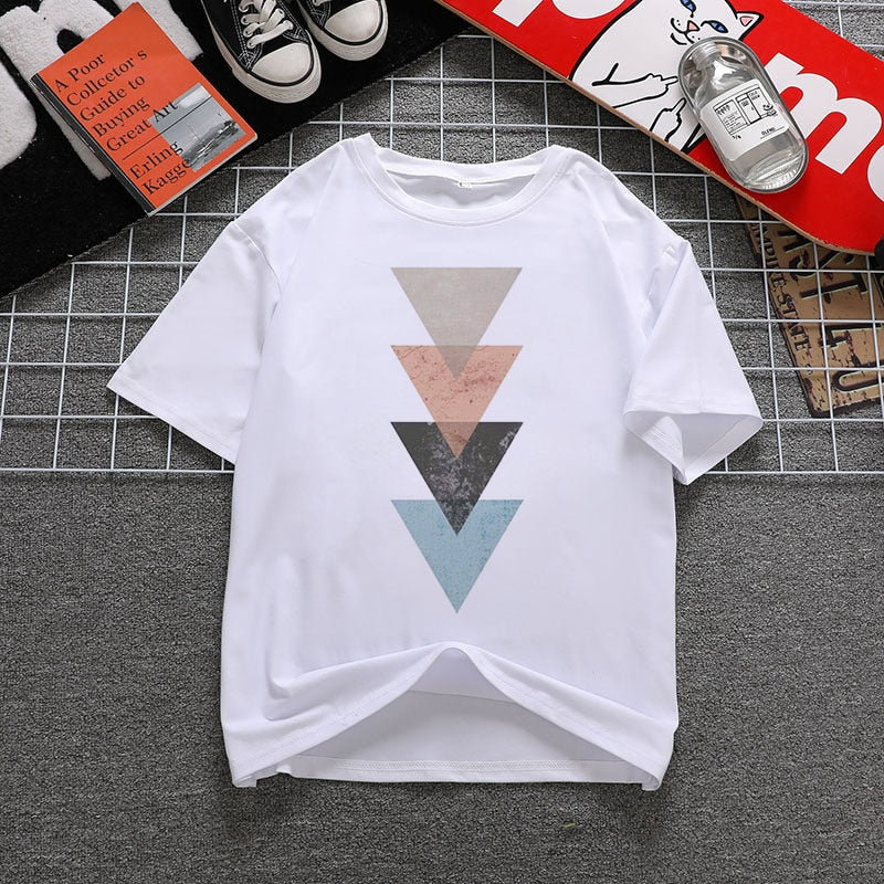 Beautiful Geometry Printed T Shirt Women 90s Graphic T-shirt Harajuku Tops Tee Cute Short Sleeve Oversized Tshirt Female Tshirts