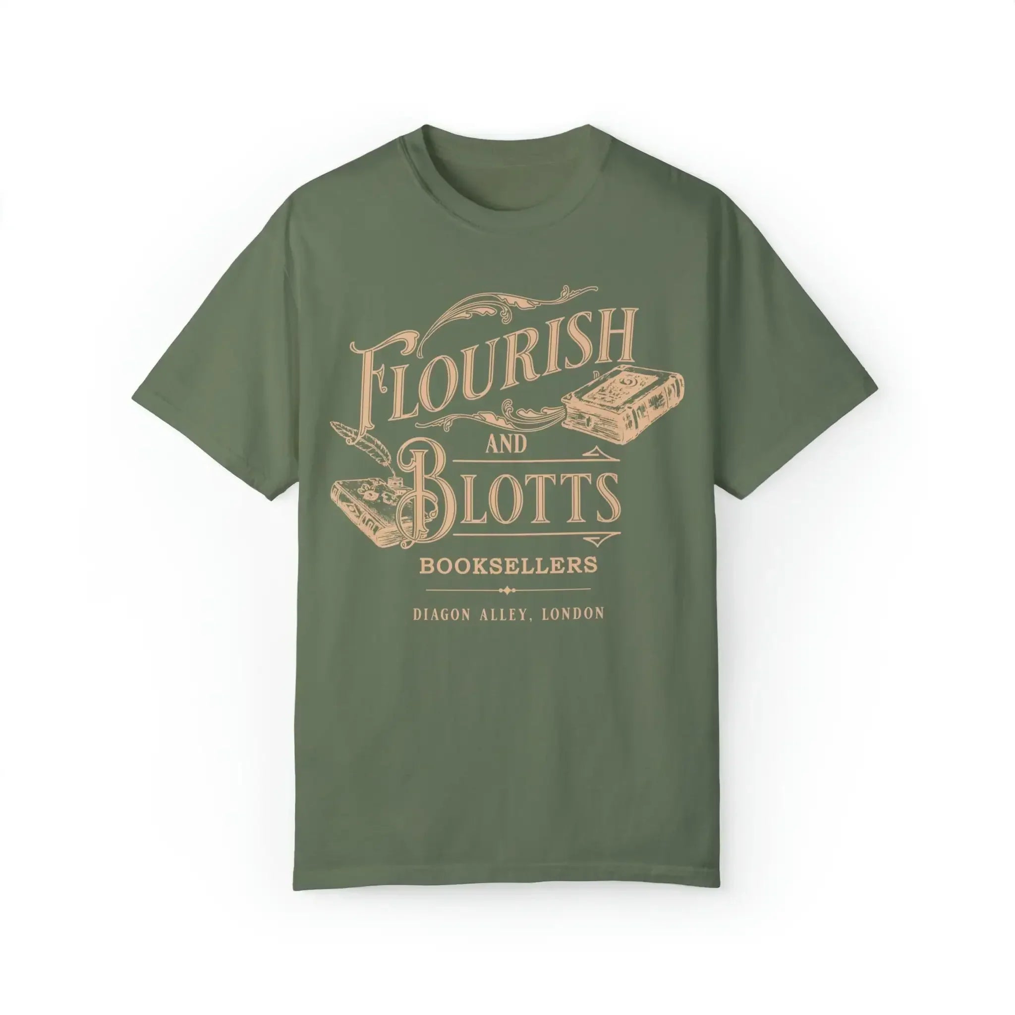 Pydshop Flourish And Blotts Tshirt 100% Cotton Washed Distressed Top Dark College T Shirt Subtle Bookish Merch Y2K Top