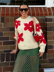 Pydshop Crochet Embroidered Sweater For Women 2024 Autumn Winter Fashion Loose Long Sleeve Knitted Pullover Top Female Casual