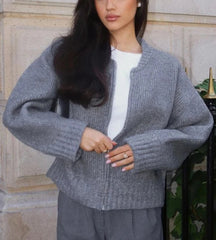 Pydshop Fashion Solid Zipper Sweater Women 2024 Autumn Winter Knit Bomber Jacket Female Round Collar Long Sleeve Lady Street Chic Tops