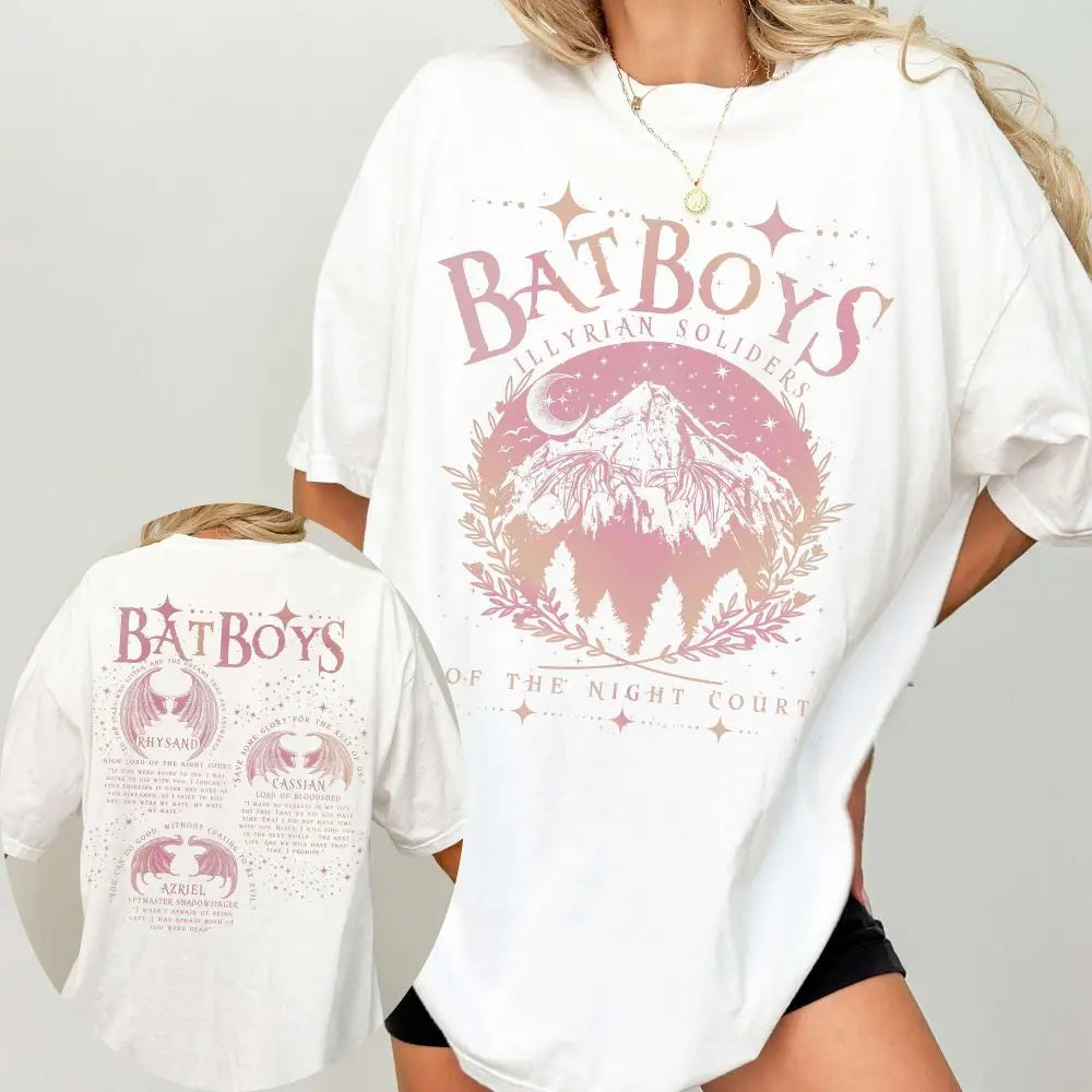 Pydshop ACOTAR Bat Boys Shirt Sarah J Maas Book Boyfriend Night Court 100% Cotton Loose Retro Shirt Unisex Tee Fantasy Apparel Y2K Top