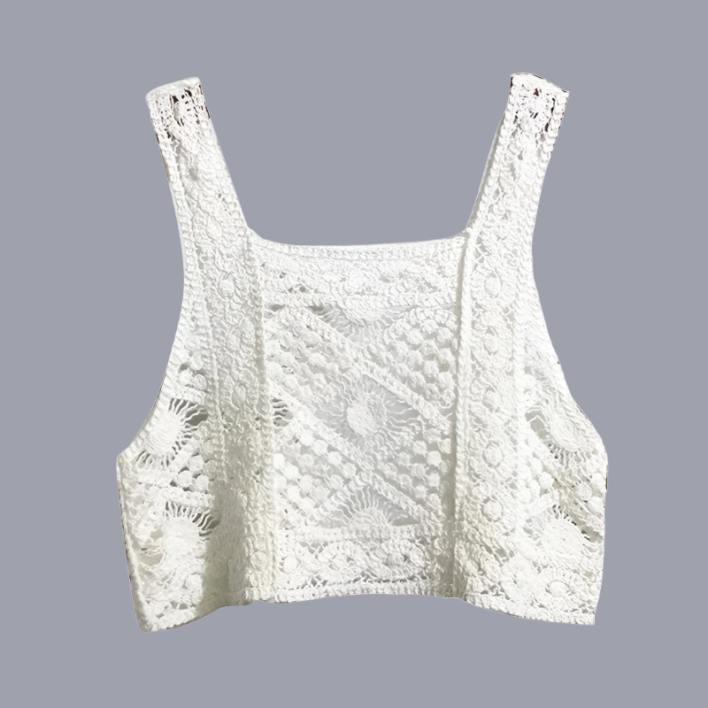 Pydshop Crochet Hollow Out Geometric Pattern Knitted Top