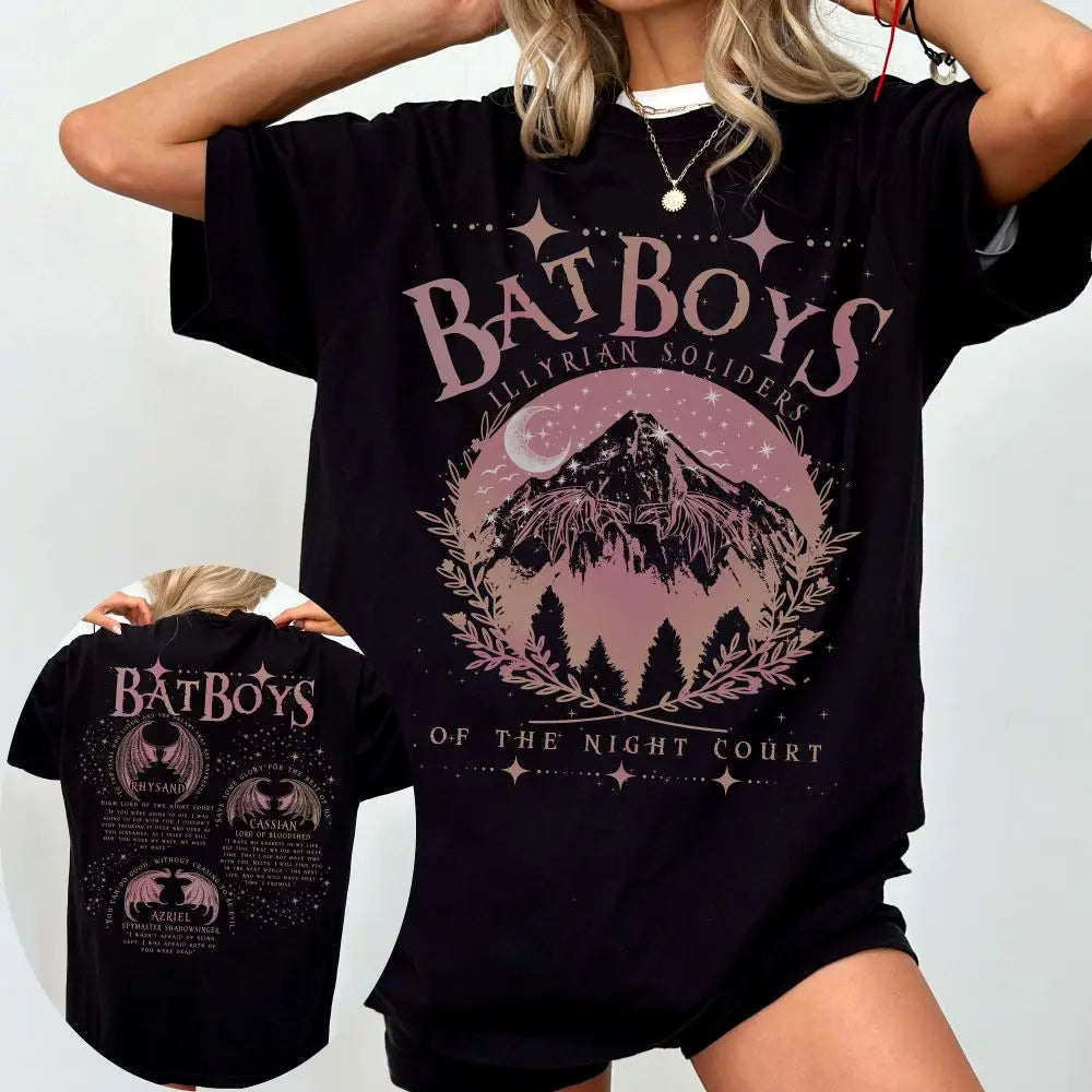 Pydshop ACOTAR Bat Boys Shirt Sarah J Maas Book Boyfriend Night Court 100% Cotton Loose Retro Shirt Unisex Tee Fantasy Apparel Y2K Top