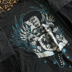 Pydshop Fairy Grunge Wing Skull Graphic T-Shirts Women Y2k Gothic Long Sleeve Tee Top Vintage Aesthetic Emo Clothes 2000s Streetwear