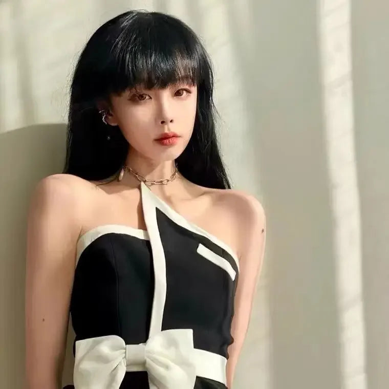 Pydshop Black Tube Top with Contrast Bow