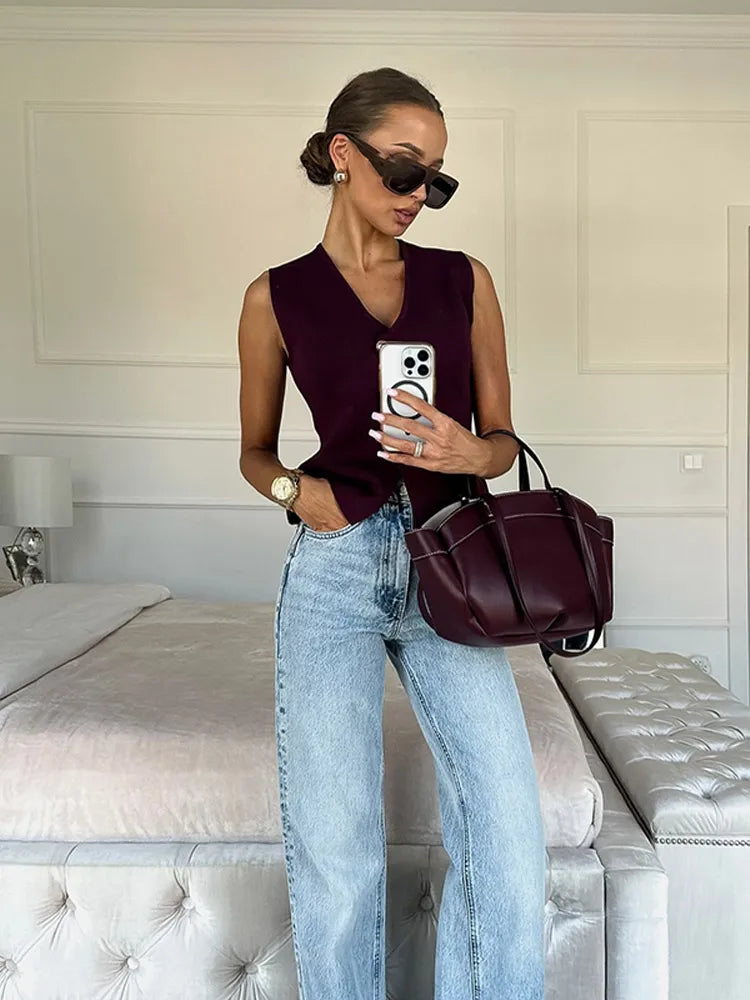 Pydshop Gold Buttons Knitted Tank Top For Women Fashion Solid Sleeveless Slim Fit Knitting Vest Cardigan Autumn New High Street Knitwear
