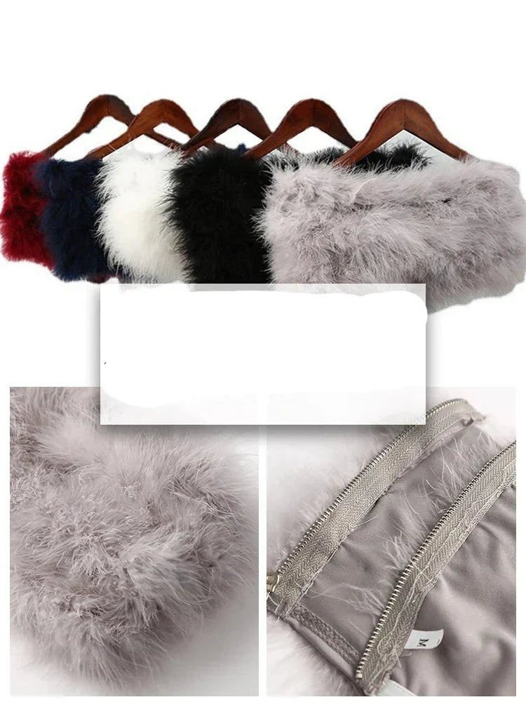 Pydshop Fur Feather Strapless Bustier Fluffy Corset Tube Top