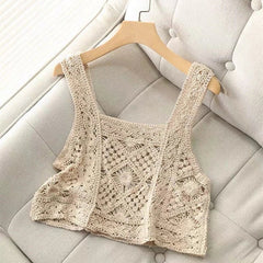 Pydshop Crochet Hollow Out Geometric Pattern Knitted Top