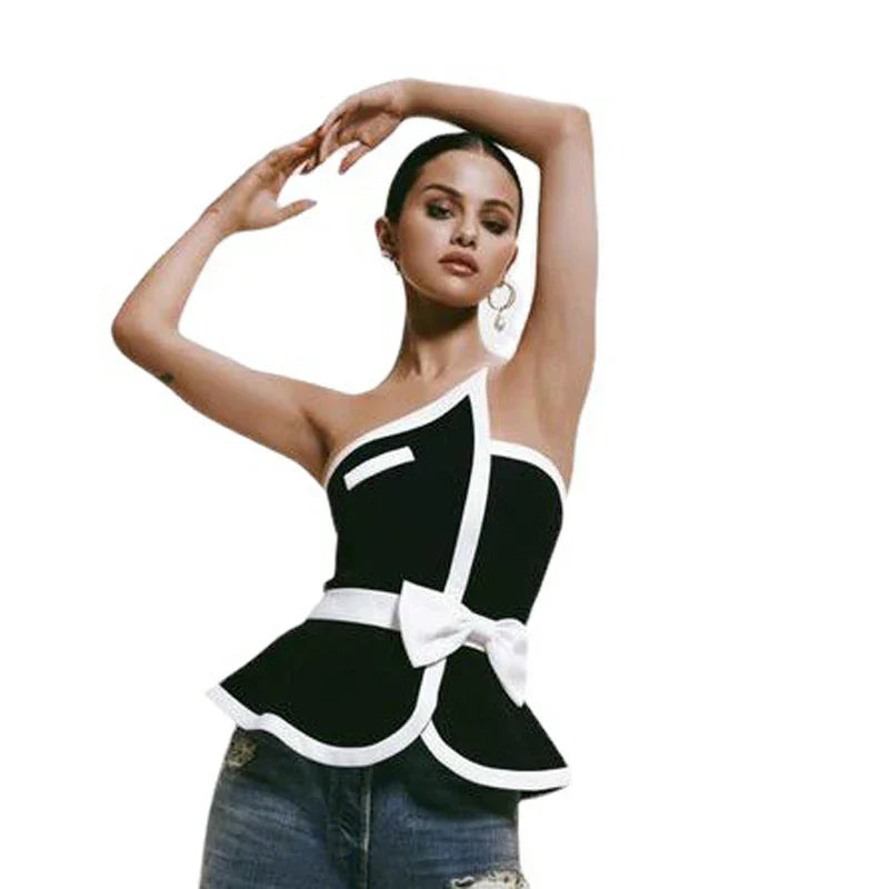 Pydshop Black Tube Top with Contrast Bow