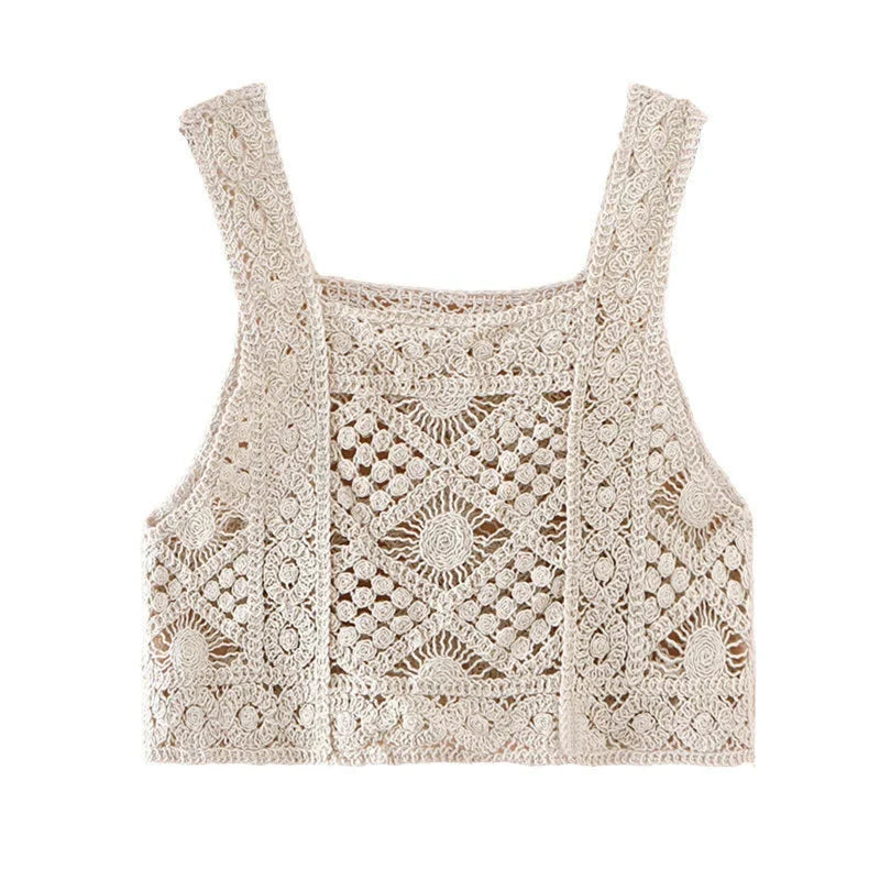 Pydshop Crochet Hollow Out Geometric Pattern Knitted Top