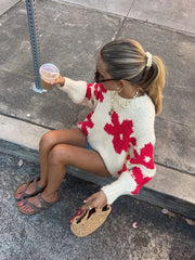 Pydshop Crochet Embroidered Sweater For Women 2024 Autumn Winter Fashion Loose Long Sleeve Knitted Pullover Top Female Casual