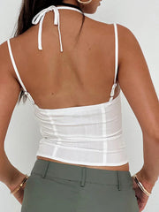 Pydshop Y2k Harajuku Crop Camisole Women's Clothig Slim Lace Trim Tie-Up Halter Neck Backless Spaghetti Strap Tops Summer Korean Tees
