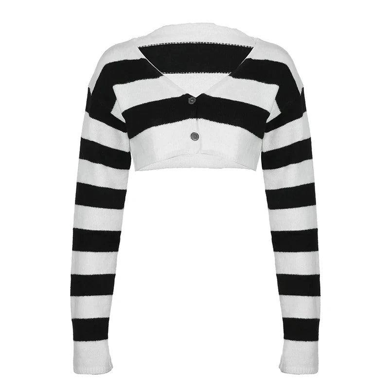 Pydshop 2024 Fashion Woman tops y2k style Gothic Stripe Buttons Up Knit Crop Top