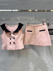 Pydshop Contrast Short Sleeve Buttoned Vest Top And Mini Skirt Set