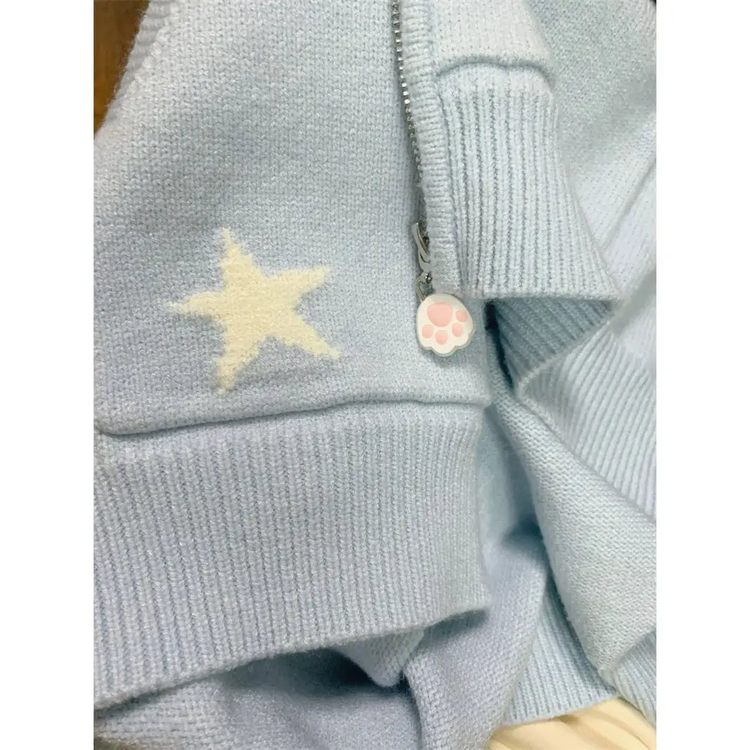 Pydshop  -  Jacquard Hooded Sweater Versatile Knitted Sweater Kawaii Cardigan Women Korean Fashion Long Sleeve Tops Y2k Clothes
