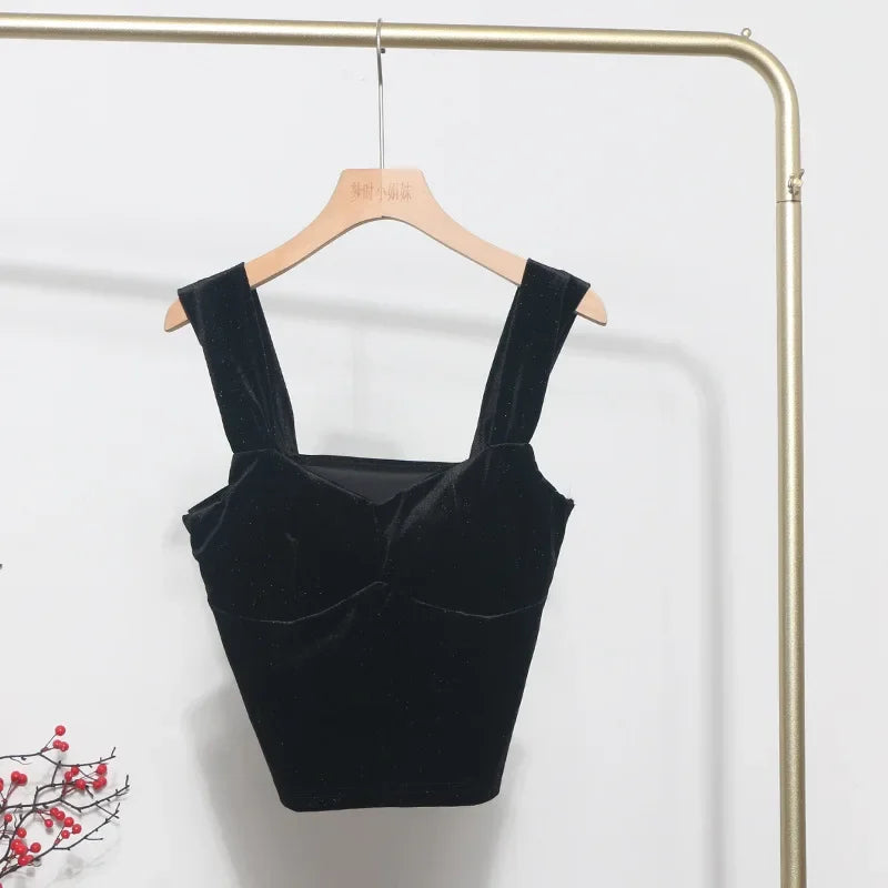 Pydshop Women's Sexy Vintage French Style Slim Fit Camisole Top Short Bandeau Tube Top With Padded Breasts Y2K Casual Party Streetwear