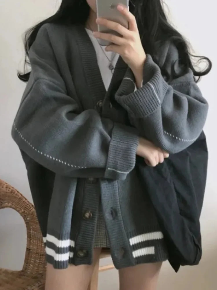 Pydshop Knitted Cardigan Sweaters Women Preppy Style School Warm Tops Knitwear 2024 Autumn Korean Fashion Kpop Patchwork