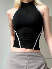 Pydshop Black Stripe Stand Collar Short Top