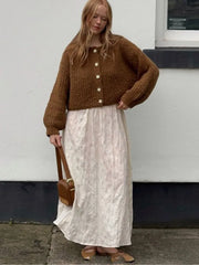 Pydshop Fashion Reddish Brown Warm Cardigan Sweater For Early Autumn 2024 Women Short Style New Winter High Street Loose Versatile Top