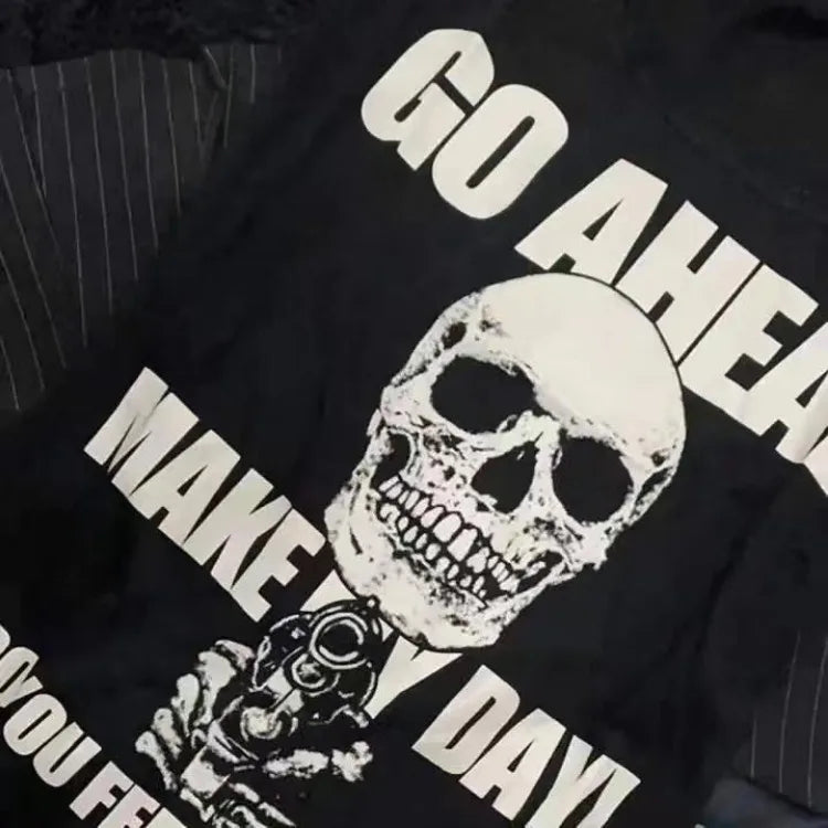 Pydshop Punk Skull Rose Print Vest T-shirts 2024 Summer New Sleeveless Tops Women Y2k Grunge O-neck Slim Fit Black Tee Shirt