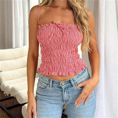 Pydshop Women Y2k Plaid Tank Top Ruched Sleeveless Coquette Aesthetic Gingham Print Cami Crop Top Summer Pleated Bandeau Top