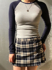 Pydshop American Retro Ribbed T Shirt Women Spring Autumn Long Sleeve Round Neck Basic Tees Preppy Style Slim Y2k Tops Streetwear Female